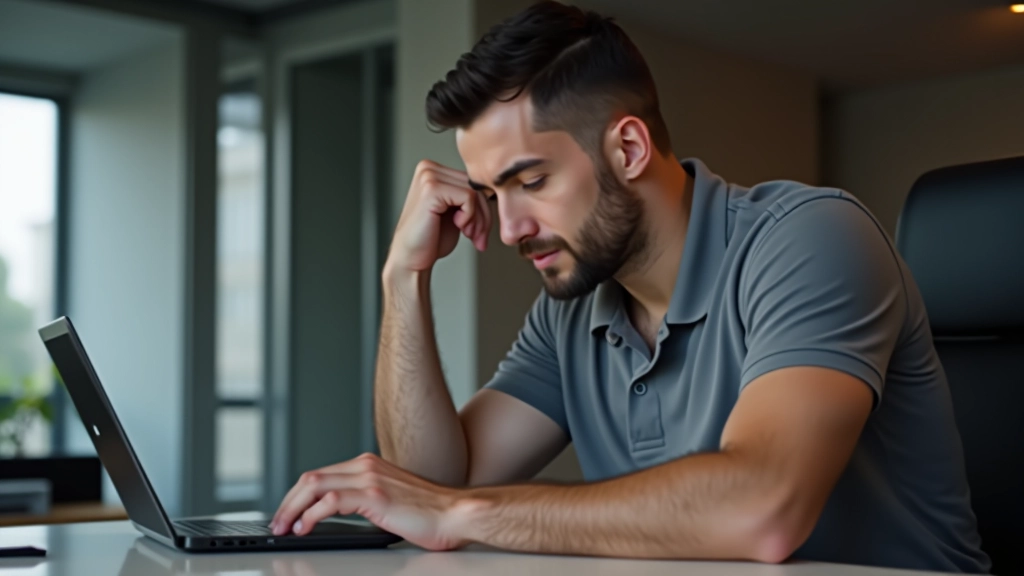 Person at desk looking frustrated, reviewing long list of low-quality business directory websites