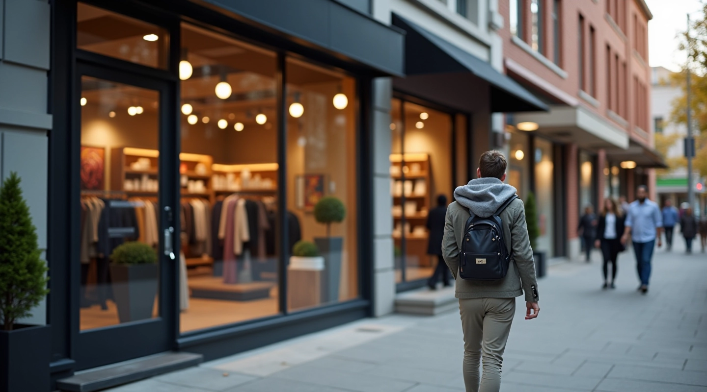 Ottawa retail storefront in busy shopping district with window displays