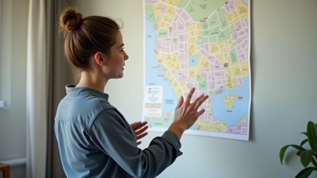 Person analyzing local map data on computer screen showing neighbourhood targeting information