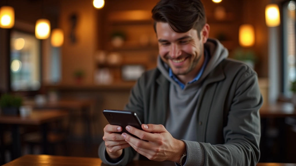 Neighbourhood residents leaving positive reviews on mobile phone, showing star ratings and written feedback