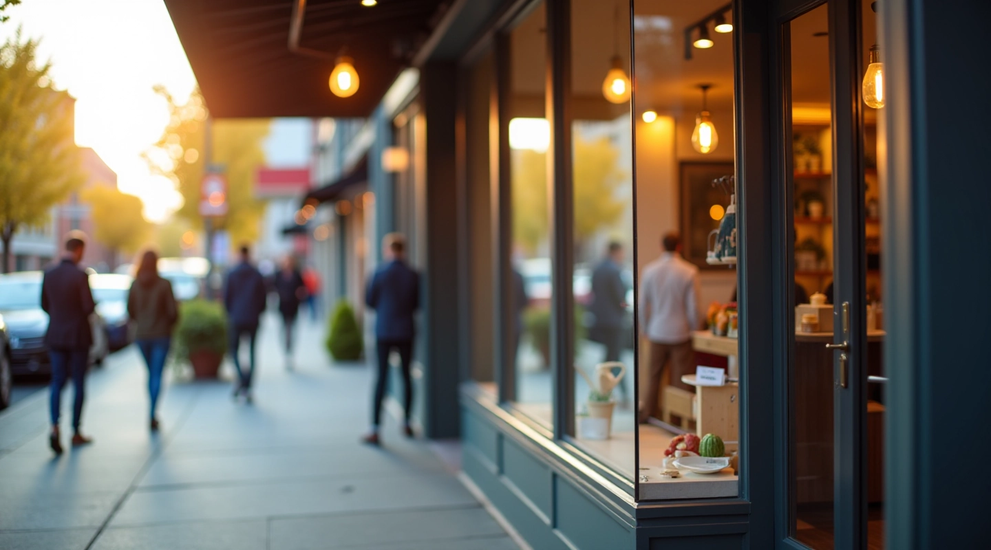 Bright retail storefront with professional storefront display and welcoming entrance
