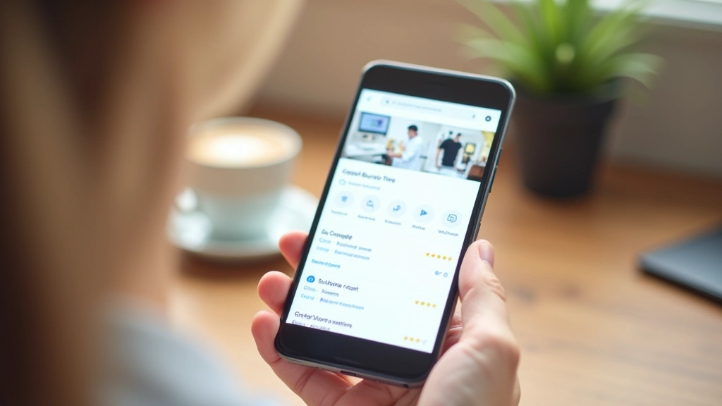 Smartphone displaying Google Business Profile with customer reviews and star ratings clearly visible