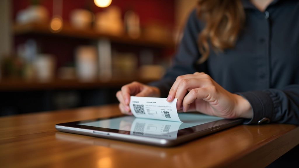Tablet displaying QR code with Google Business Profile review link in retail environment